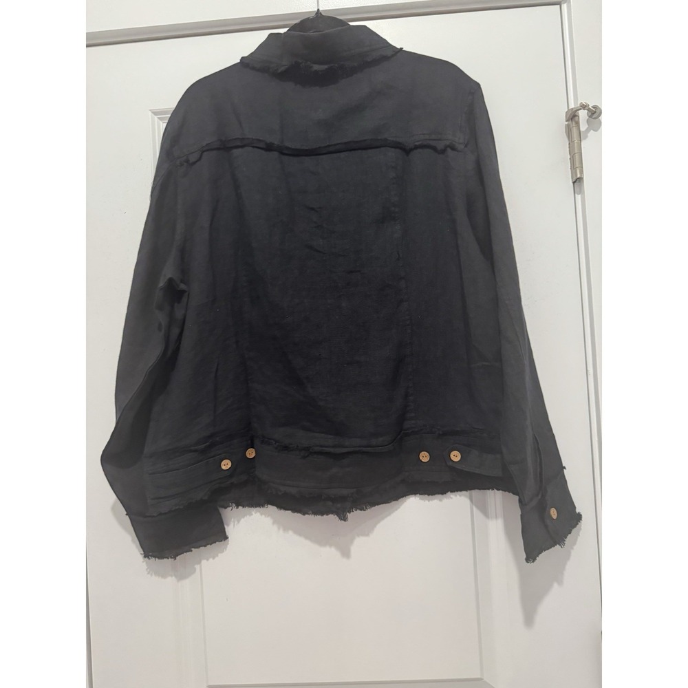 NWT Crown Linen Designs 100% Linen Jacket XL Black Raw Edge Cropped Shacket Boho - Picture 3 of 12